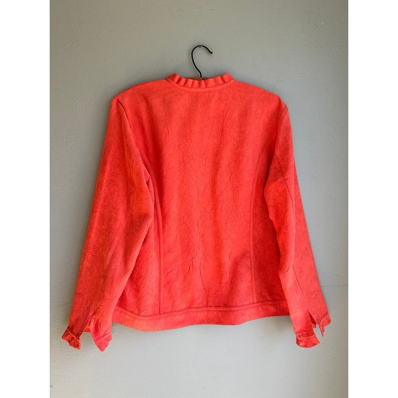 Chico's Womes Jacket Blazer Faux Suede Ruffles Open Front Long Sleeve Pink Sz 2 - Picture 4 of 4